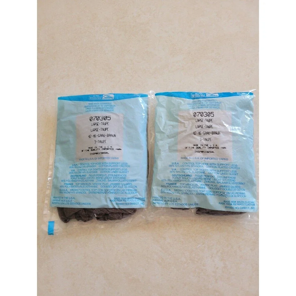 Lot of 2 Vintage Silkies Large Control Top Pantyhose NIP Taupe 70305